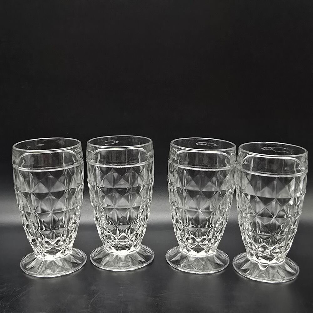 Jeanette Windsor Clear Glass Juices Glass Cubic Diamond Block Footed Vintage